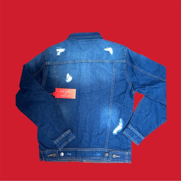 Distressed Dark  Denim Jacket-Large - Picture 3 of 4